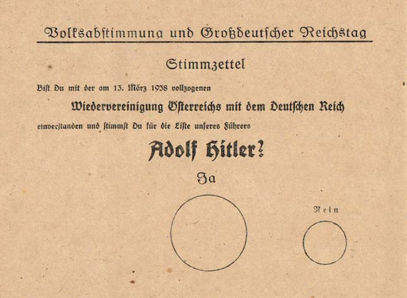 Der Stimmzettel zum Anschluss Österreichs an das Deutsche Reich